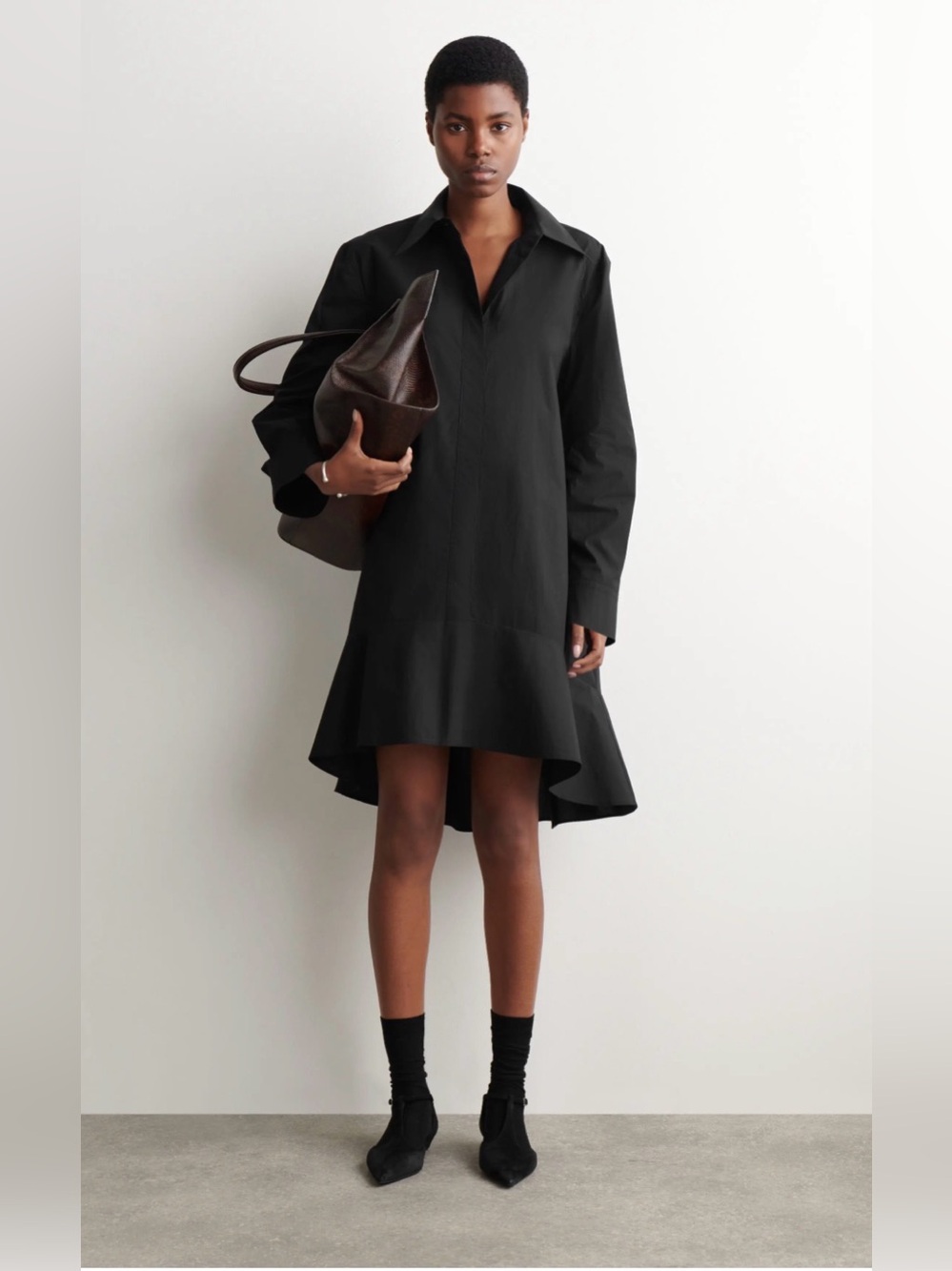 COS Black Collared Flounce Hem Shirt Dress